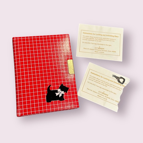 Vintage Made In Italy Red Plaid Scotty Dog Locked Daily Journal Diary - Picture 1 of 14